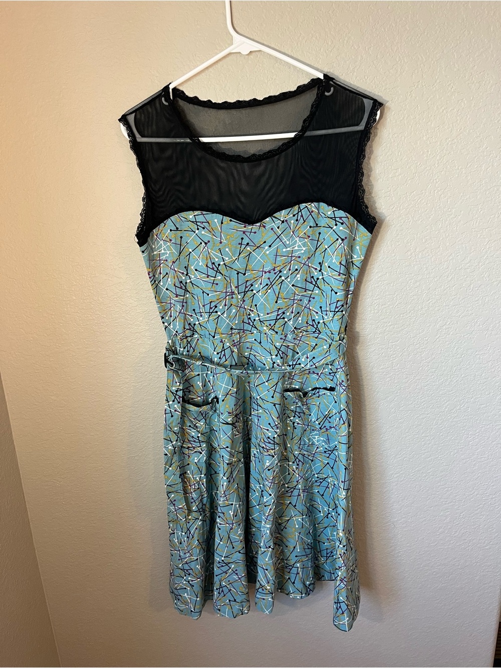 Effie’s Heart Women’s XL Blue Atomic Print Fit & Flare Dress Retro Rockabilly